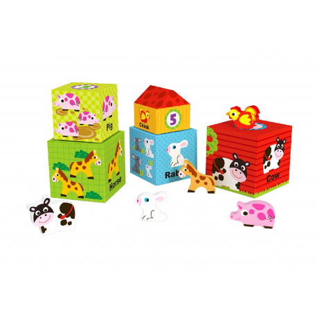 Ξύλινοι κύβοι στοίβαξης TOOKY TOY Nesting Box Farm