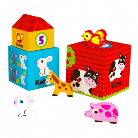 Ξύλινοι κύβοι στοίβαξης TOOKY TOY Nesting Box Farm