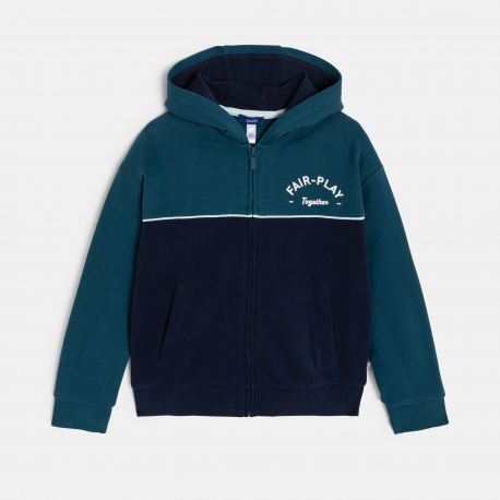 Okaidi Sweat zippe a capuche bicolore bleu garcon