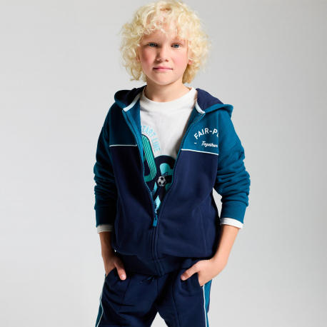 Okaidi Sweat zippe a capuche bicolore bleu garcon