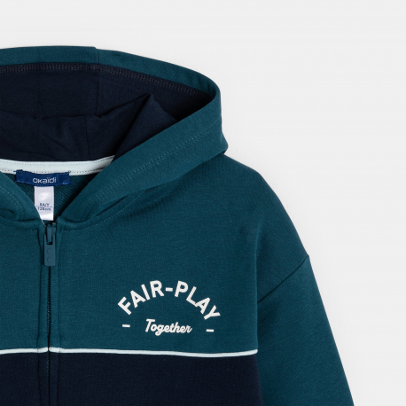 Okaidi Sweat zippe a capuche bicolore bleu garcon