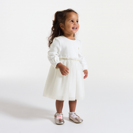 Obaibi Robe chic bi-matiere blanche bebe fille