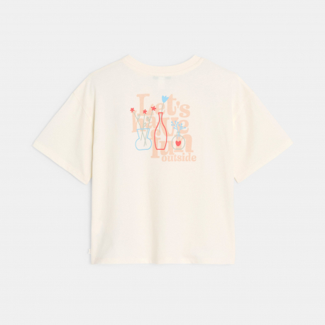 Okaidi T-shirt blanc manches courtes a motif Fille