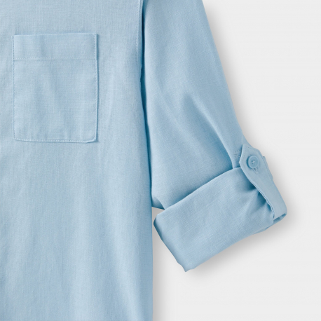 Okaidi Chemise coton et lin bleu garcon