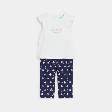 Obaibi Ensemble bleu imprime fleuri bebe fille