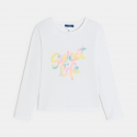 Okaidi Μπλούζα μακρυμάνικη με μήνυμα, λευκή, για κορίτσια