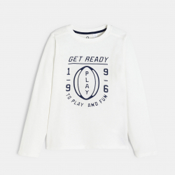 Okaidi Μπλούζα μακρυμάνικη με μήνυμα λευκή για αγόρια