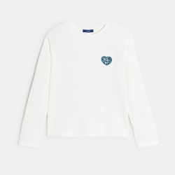 Okaidi Μπλούζα μακρυμάνικη με μοτίφ καρδιά λεοπάρ, λευκή για κορίτσια