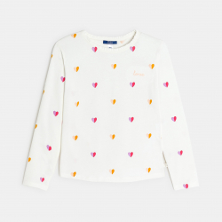 Okaidi Μπλούζα μακρυμάνικη με καρδούλες, λευκή για κορίτσια