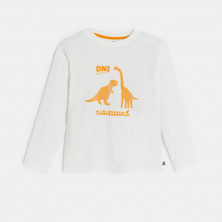 Okaidi Μπλούζα μακρυμάνικη με μοτίφ δεινόσαυρο, λευκή για αγόρια