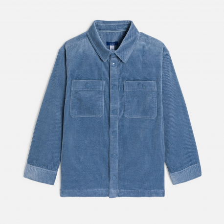 Okaidi Πουκάμισο μπουφάν από κοτλέ βελούδο μονόχρωμο μπλε για αγόρια