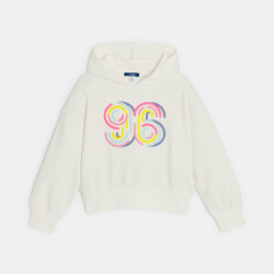 Okaidi Sweat a capuche brode blanc fille