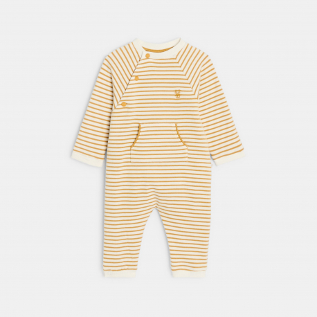 Obaibi Φόρμα ολόσωμη από χνουδωτό ύφασμα ριγέ, κίτρινη για μωρά αγοράκια