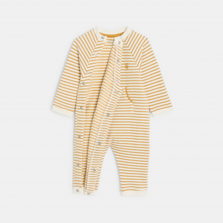 Obaibi Φόρμα ολόσωμη από χνουδωτό ύφασμα ριγέ, κίτρινη για μωρά αγοράκια
