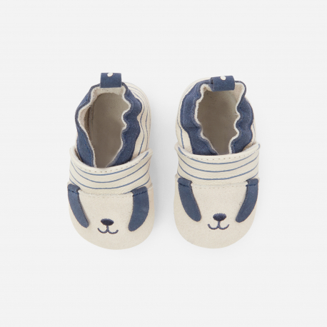 Obaibi Παπουτσάκια αγκαλιάς δερμάτινα με μοτίφ σκύλο μπλε για μωρά αγοράκια