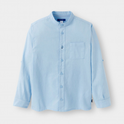 Okaidi Chemise coton et lin bleu garcon