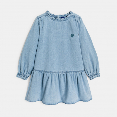 Okaidi Φόρεμα κοντό από τζιν ελαφρύ με κέντημα καρδιές για κορίτσια