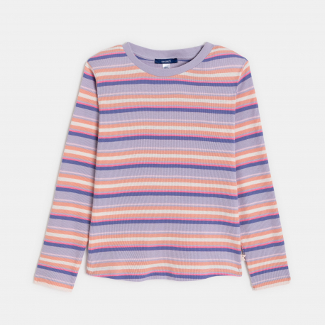 Okaidi T-shirt manches longues cotele raye bleu fille