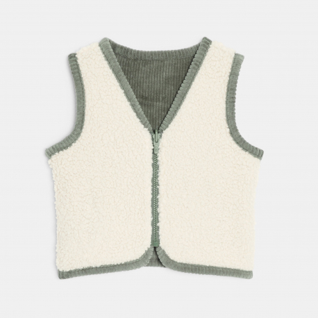 Obaibi Ζακέτα αμάνικη με φερμουάρ από χνουδωτό ύφασμα, πράσινη για μωρά αγοράκια