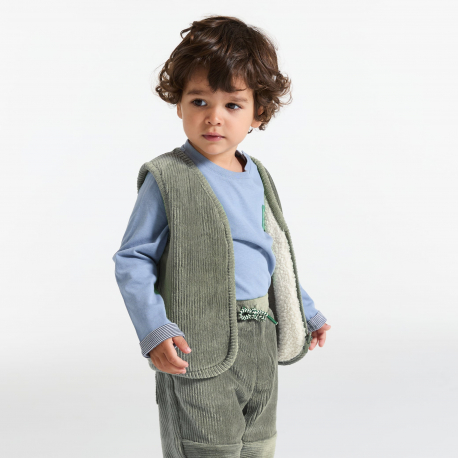 Obaibi Ζακέτα αμάνικη με φερμουάρ από χνουδωτό ύφασμα, πράσινη για μωρά αγοράκια