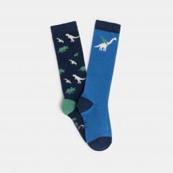 Okaidi Chaussettes hautes bouclette dinosaures bleu garcon (lot de 2)