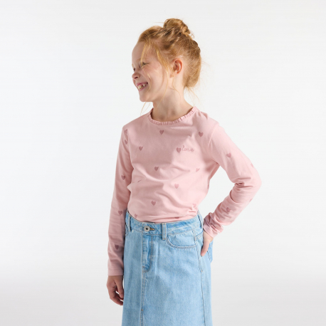 Okaidi Μπλούζα μακρυμάνικη με καρδούλες, ροζ για κορίτσια