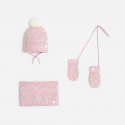 Obaibi Σετ από πλεκτό σκουφάκι, λαιμό και γαντάκια ροζ για μωρά κοριτσάκια