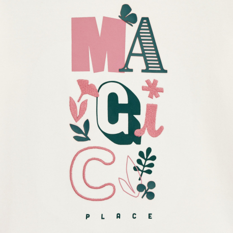 Okaidi Μπλούζα μακρυμάνικη με μήνυμα, λευκή, για κορίτσια