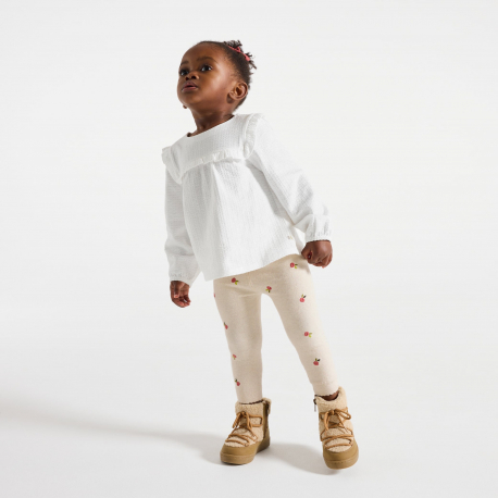 Obaibi Κολάν πλεκτό από μελανζέ νήμα λευκό με λουλούδια για μωρά κοριτσάκια