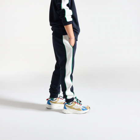 Okaidi Παντελόνι φόρμας με λωρίδες στο πλάι από χνουδωτό ύφασμα γκρι για αγόρια