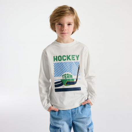 Okaidi Μπλούζα μακρυμάνικη λευκή με μοτίφ για αγόρια