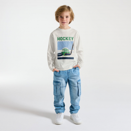 Okaidi Μπλούζα μακρυμάνικη λευκή με μοτίφ για αγόρια