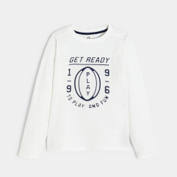 Okaidi Μπλούζα μακρυμάνικη με μήνυμα λευκή για αγόρια