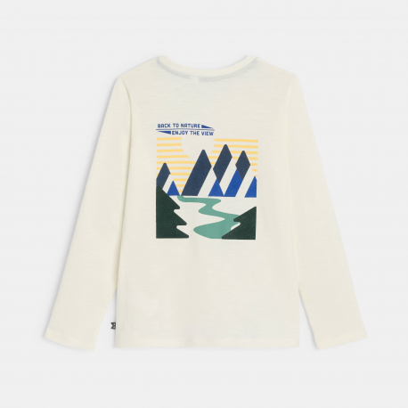 Okaidi Μπλούζα μακρυμάνικη με μοτίφ στην πλάτη, λευκή για αγόρια