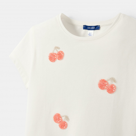 Okaidi T-shirt imprime cerise blanc fille