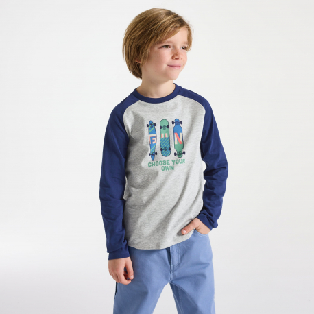 Okaidi Μπλούζα μακρυμάνικη με σχέδιο skateboard γκρι για αγόρια