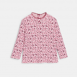 Obaibi Μπλούζα με γιακά με ίσιο τελείωμα με κυματιστό γιακά φλοράλ ροζ για μωρά κοριτσά