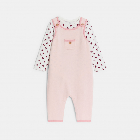 Obaibi Σαλοπέτα μακριά πλεκτή και φορμάκι φλοράλ ροζ για μωρά κοριτσάκια