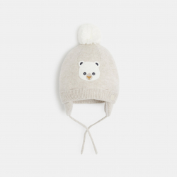 Obaibi Σκουφάκι από πλεκτό ύφασμα επενδεδυμένο με χοντρό χνουδωτό φλις, μπεζ για μωρά α