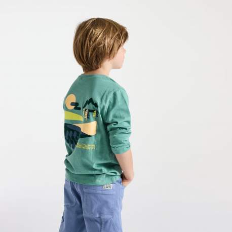 Okaidi Μπλούζα μακρυμάνικη με μοτίφ στην πλάτη, πράσινη για αγόρια