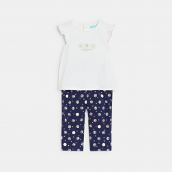 Obaibi Ensemble bleu imprime fleuri bebe fille