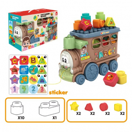 Συρόμενο τρενάκι 2 σε 1 Lazarid με μαλακά τουβλάκια