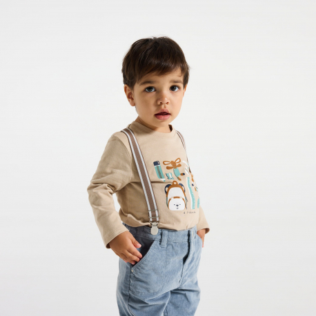 Obaibi Παντελόνι από κοτλέ βελούδο με τιράντες πορτοκαλί μπλε για μωρά αγοράκια