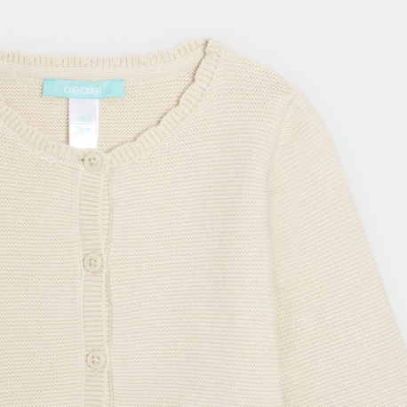 Obaibi Ζακέτα πλεκτή σε ιδιαίτερο σχέδιο μπεζ μελανζέ για μωρά κοριτσάκια
