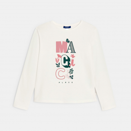 Okaidi Μπλούζα μακρυμάνικη με μήνυμα, λευκή, για κορίτσια