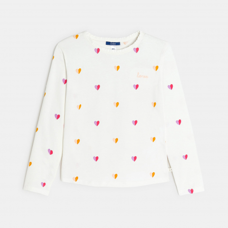 Okaidi Μπλούζα μακρυμάνικη με καρδούλες, λευκή για κορίτσια