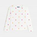 Okaidi Μπλούζα μακρυμάνικη με καρδούλες, λευκή για κορίτσια