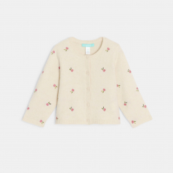 Obaibi Ζακέτα από πλεκτό ύφασμα μπεζ με μοτίφ λουλούδι για μωρά κοριτσάκια