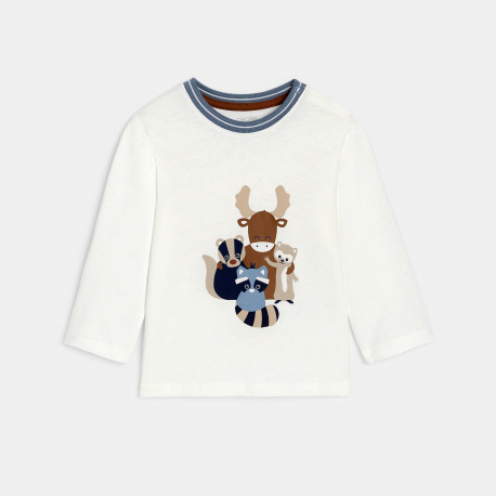 Obaibi Μπλούζα μακρυμάνικη, με μοτίφ ζώα, λευκή, για μωρά αγοράκια