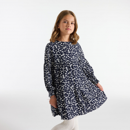 Okaidi Φόρεμα μακρυμάνικο με τυπωμένα σχέδια σε ναυτικό μπλε για κορίτσια